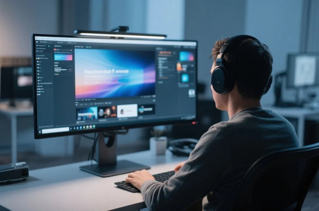 用户在桌面电脑上享受意昂4的沉浸式娱乐体验